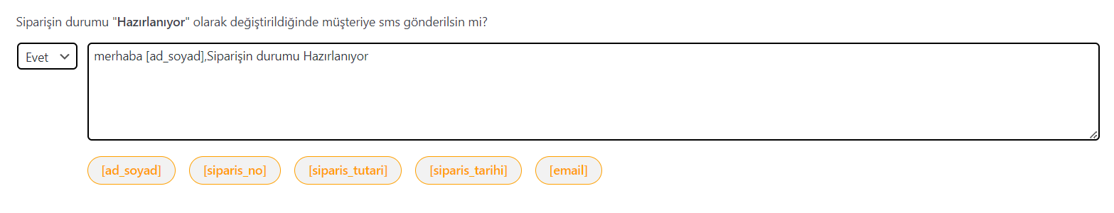 WooCommerce SMS Eklentisi Ayar Sayfası 4