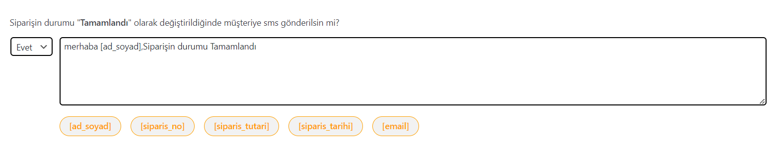 WooCommerce SMS Eklentisi Ayar Sayfası 6