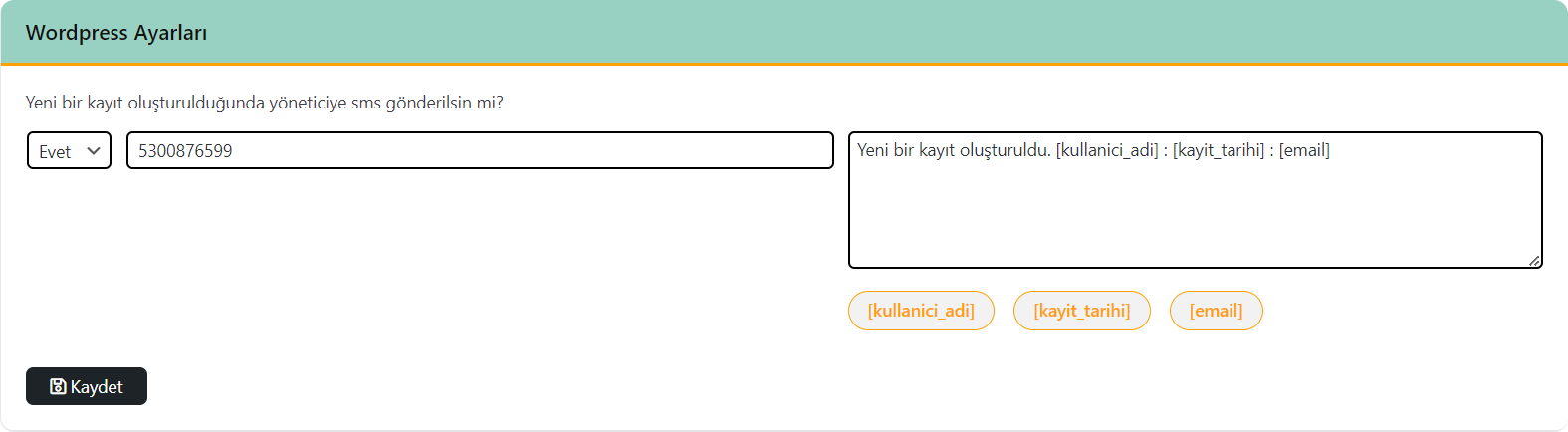 WordPress SMS Eklentisi Genel Görünümü